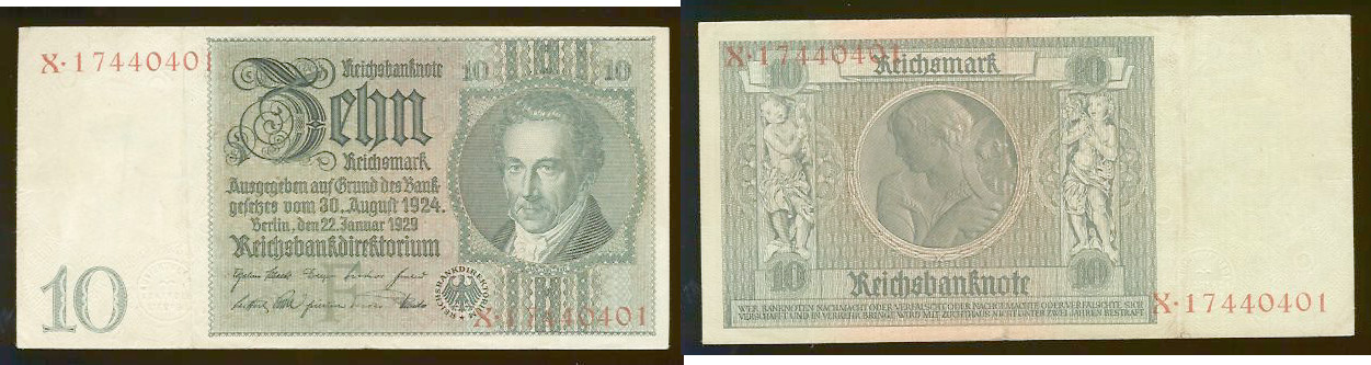 10 Reichsmark ALLEMAGNE 1929 P.180a TTB+